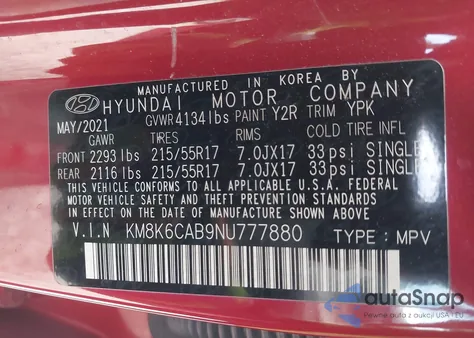 2022 Hyundai Kona Sel из США, поврежденный, VIN KM8K6CAB9NU777880
